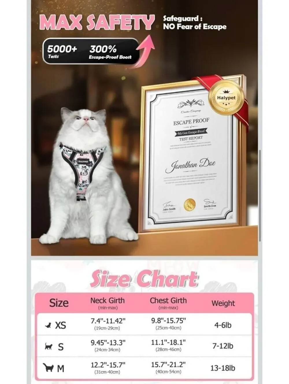 Escape-Proof Cat Harness and Leash Set with Integrated Buckles -Medium Size